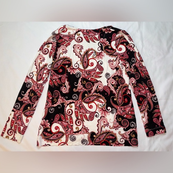 Chicos Size L (2) White Brown & Red Paisley Long Sleeve Fall Preppy Shirt - Picture 6 of 6